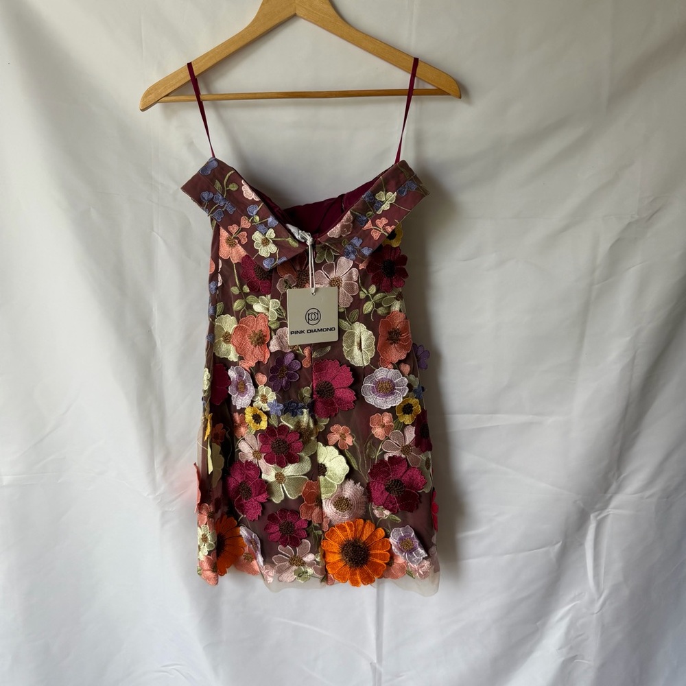 Rebecca Diamond Floral Embroidered Mini Dress - Burgundy Multi